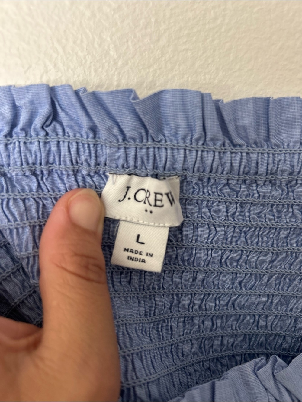 J. Crew Light Blue Smocked Tie-Strap (size L) - Picture 3 of 8